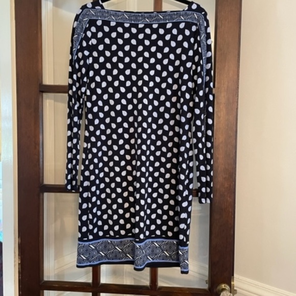 Michael Kors Blue Patterned Boat Neck Dress, Size Medium - Picture 1 of 5